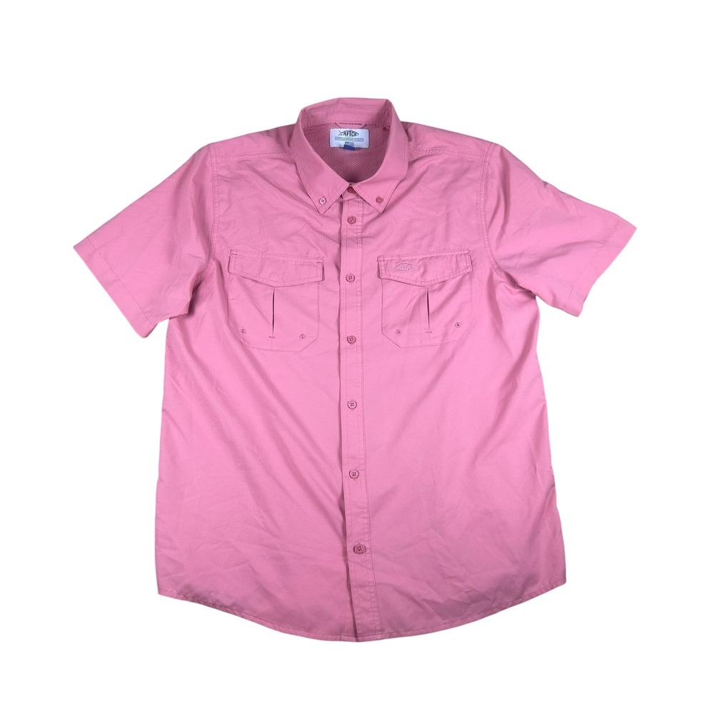 AFTCO AFTECH Mens Coral Short Sleeve Vented Fishing Shirt M‎ Polyester Ripstop